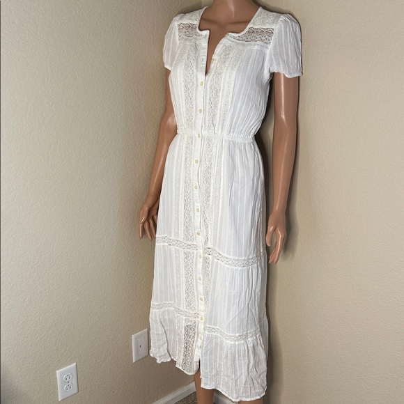 AMERICAN EAGLE WOMEN WHITE LACE SHORT-SLEEVE MIDI DRESS Boho lace top SZ SM - Picture 7 of 10